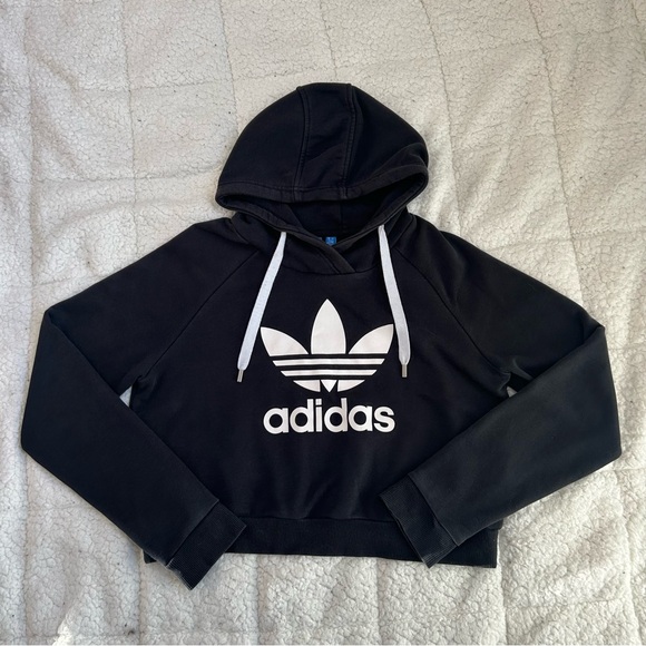 adidas Tops - Adidas Black Hoodie with White Logo